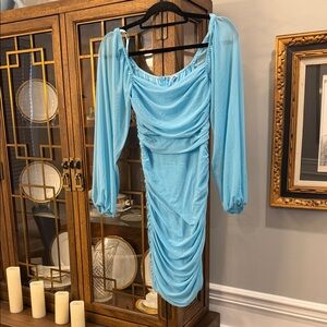 Elegant Long Sleeve Light Blue Dress